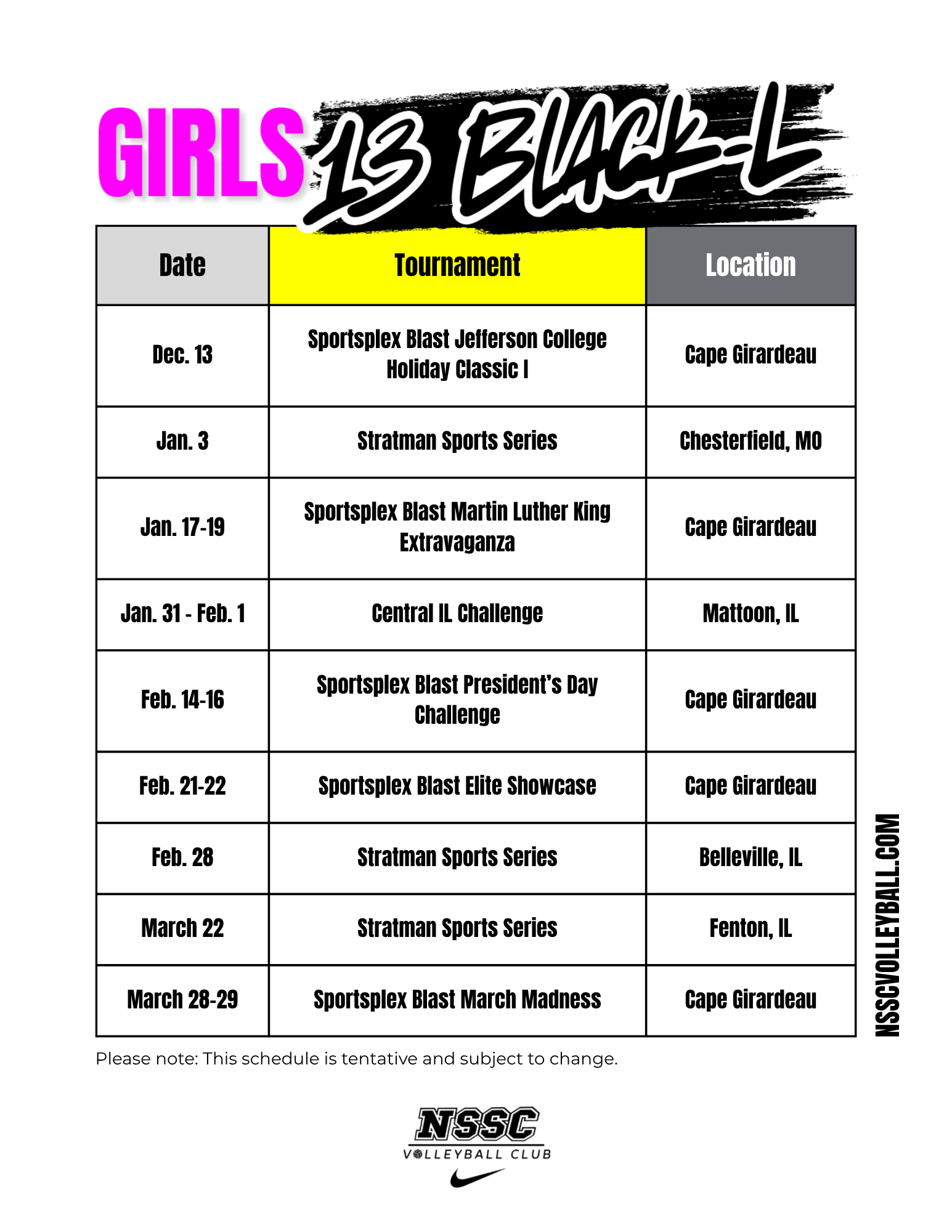 NSSC 13 Black-L 2026 Schedule
