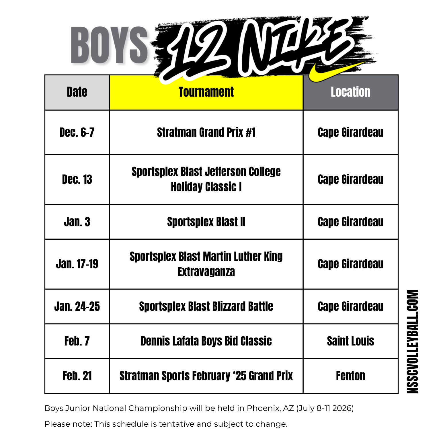 NSSC Letter - Docs - NSSC - boys 12 nike schedule