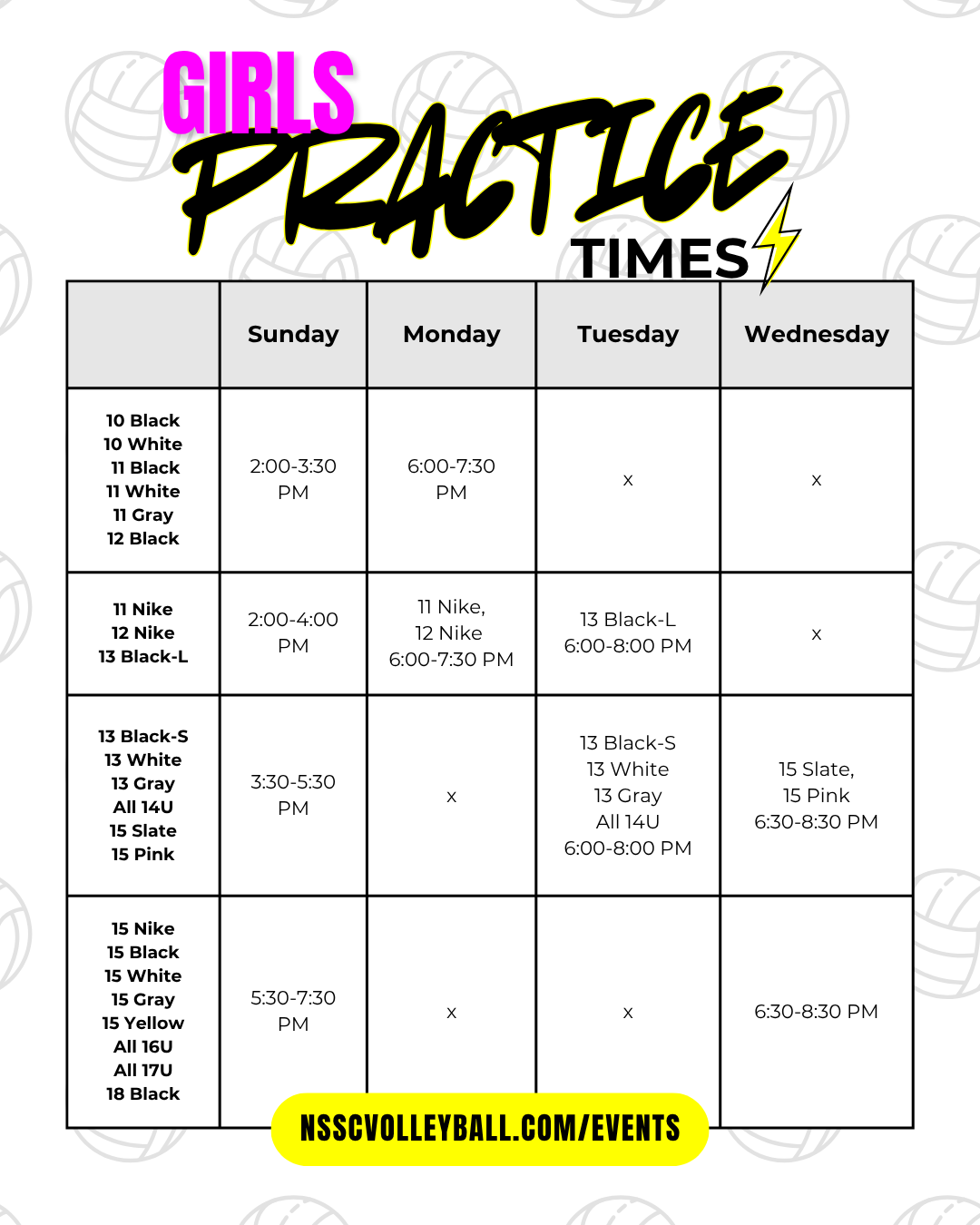 practice schedule