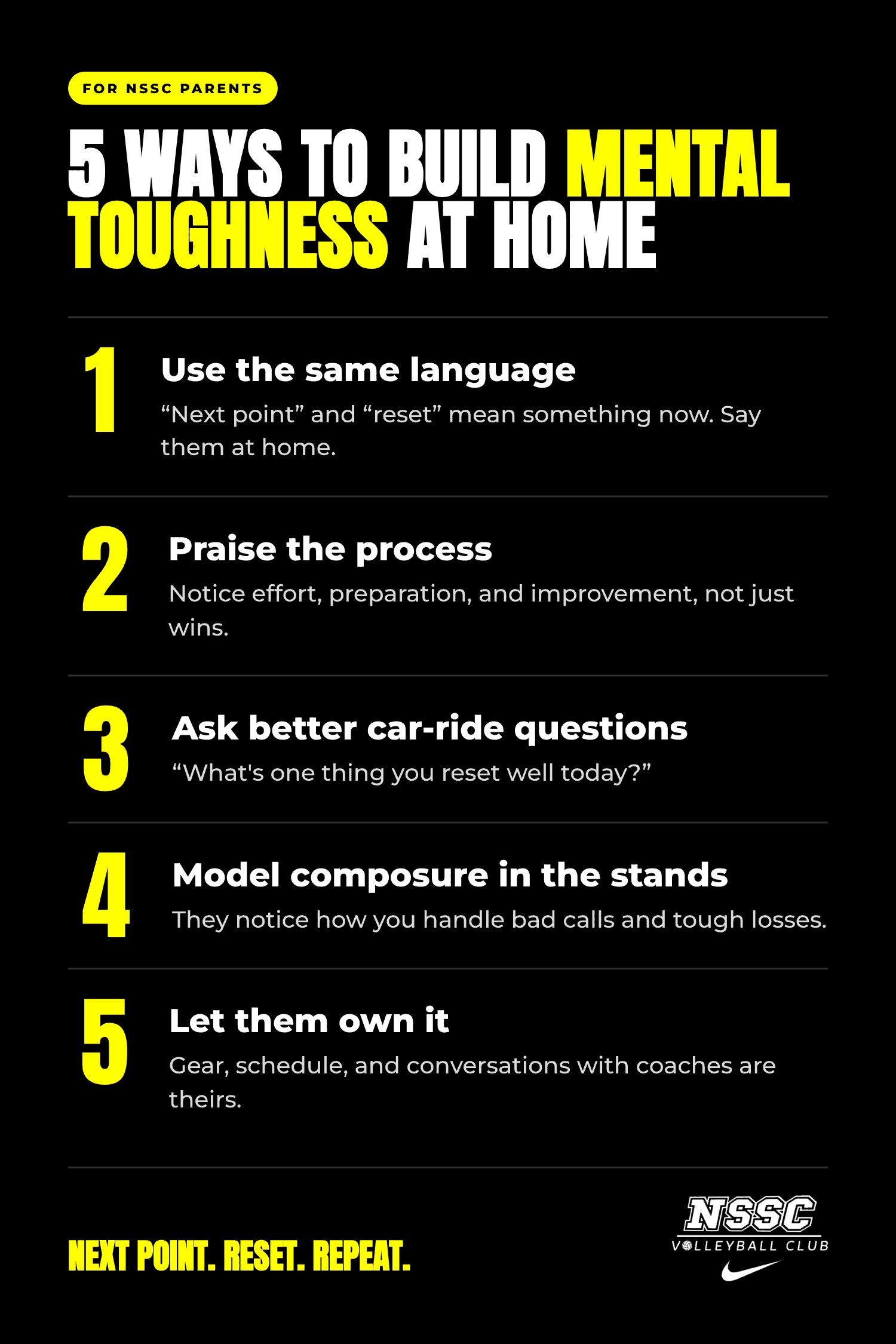 5 ways parents can build volleyball mental toughness at home